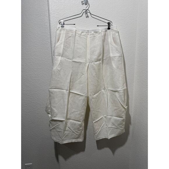 NWT VIVID 100% Linen White Wide Leg Cropped Pant Relaxed Lagenlook Beachy Sz 20 - Picture 1 of 11